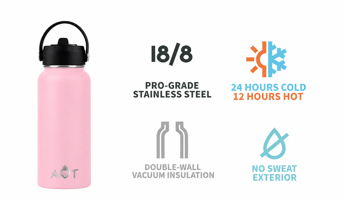 AT Store 32 oz insulated water bottle in pink, view 2